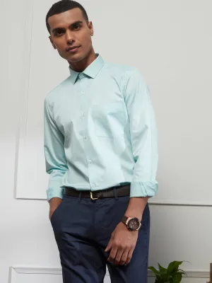 Cotton Sea Green Plain Slim Fit Full Sleeve Ceremonial Shirt