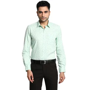 Cotton Sea Green Slim Fit Printed Formal Shirt