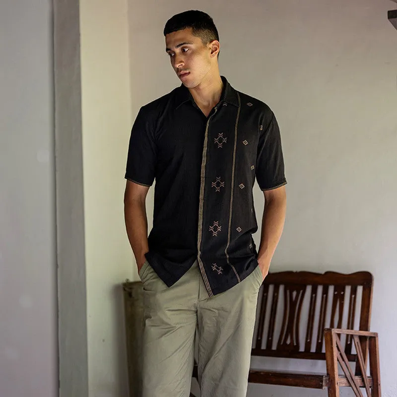 Cotton Shirt For Men | Half Sleeves | Collared | Black