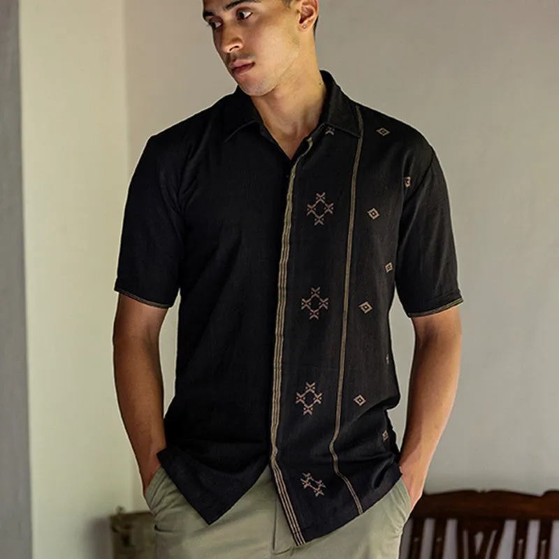 Cotton Shirt For Men | Half Sleeves | Collared | Black