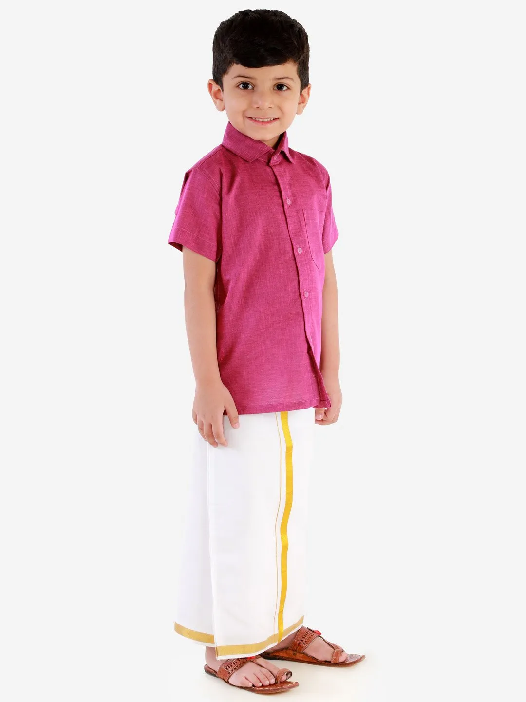 Cotton Short Sleeves Veshti Sattai Set for Boys - JBN Creation