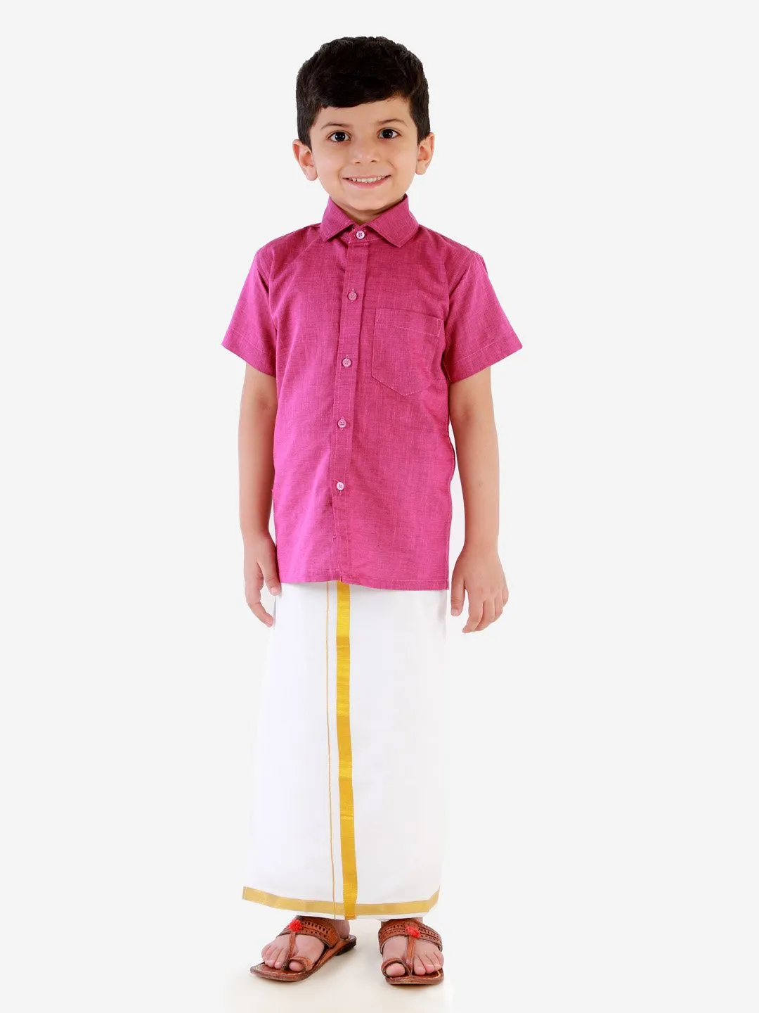 Cotton Short Sleeves Veshti Sattai Set for Boys - JBN Creation