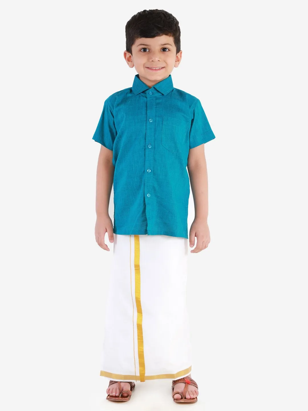 Cotton Short Sleeves Veshti Sattai Set for Boys - JBN Creation