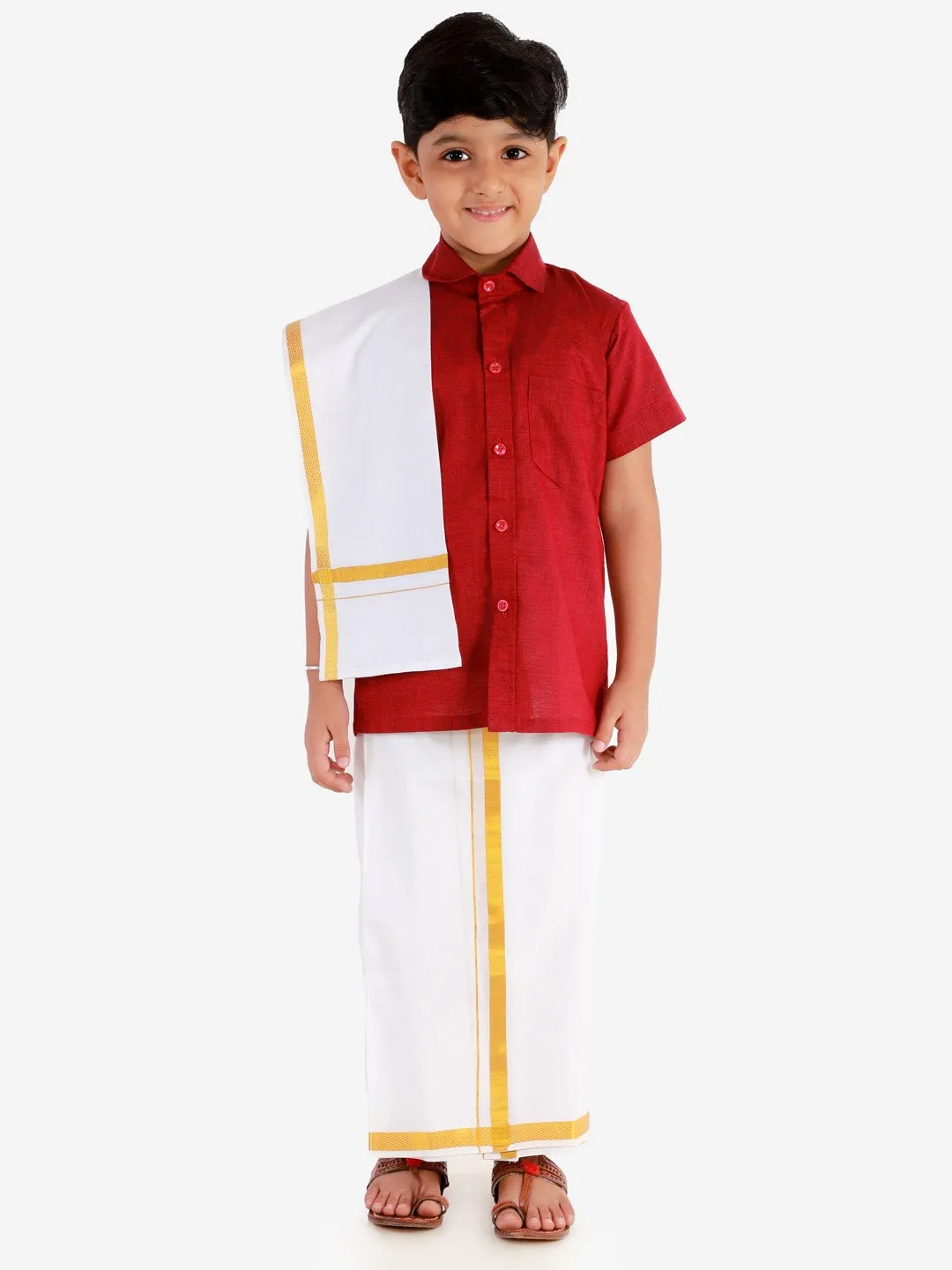 Cotton Short Sleeves Veshti Sattai Set for Boys - JBN Creation