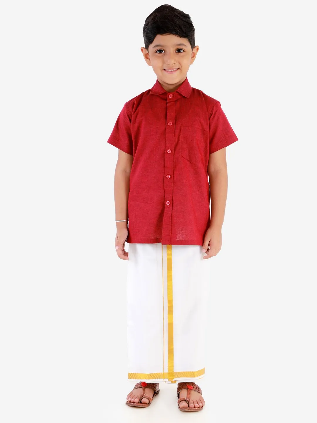 Cotton Short Sleeves Veshti Sattai Set for Boys - JBN Creation