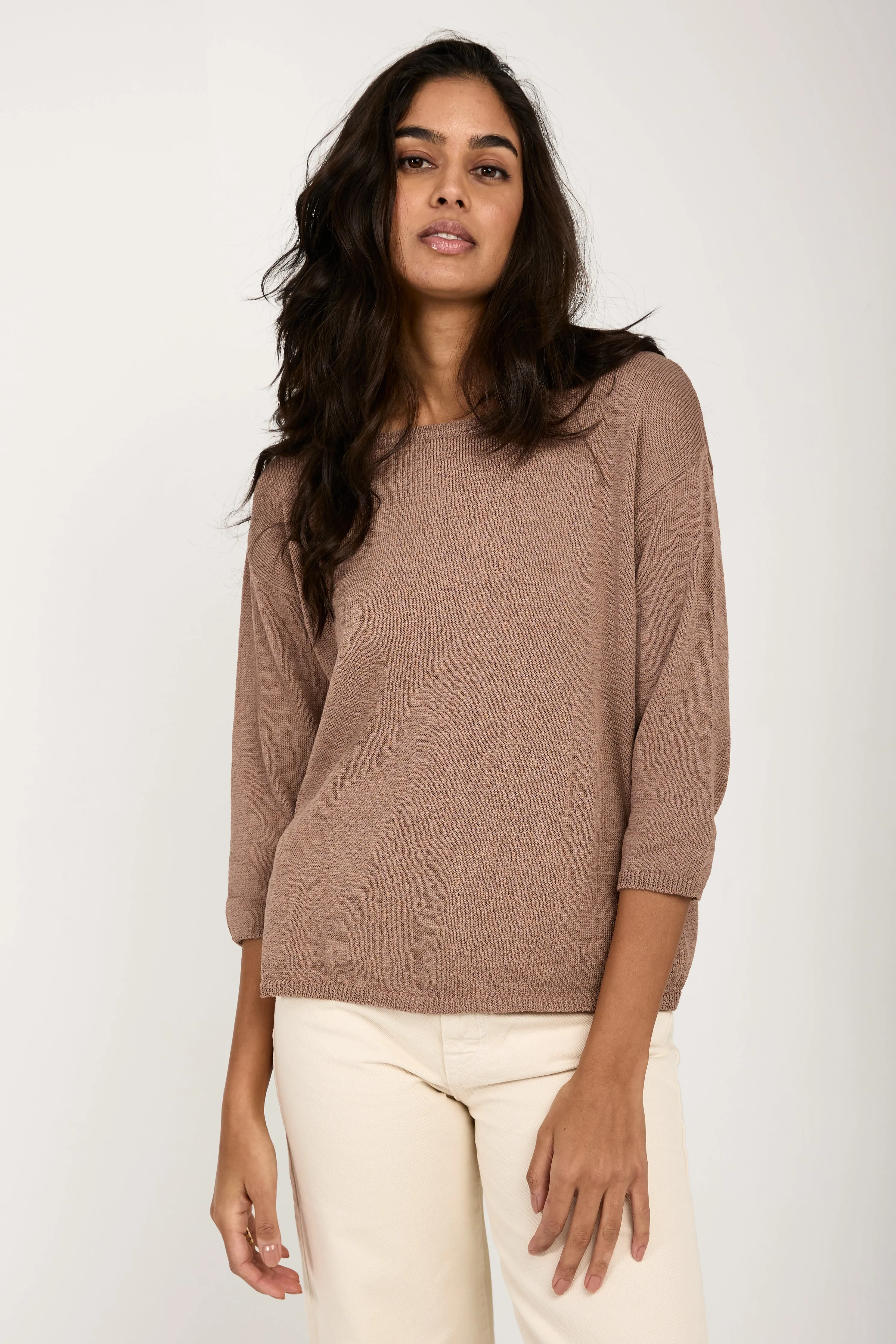 Cotton Silk Pullover Sweater in Skin