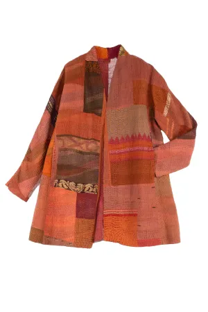 COTTON SILK SW PATCH KANTHA HIGH-NECK TOPPER - ws4045-org -