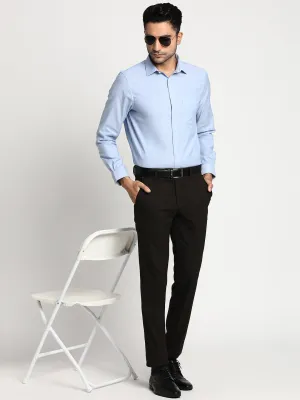 Cotton Sky Blue Slim Fit Solid Formal Shirts