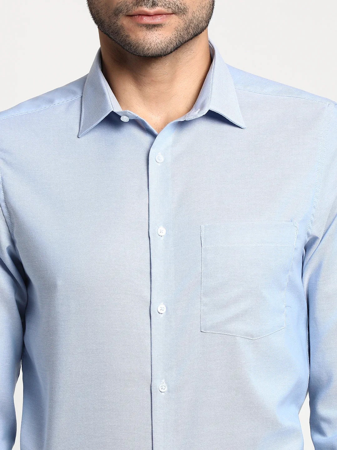 Cotton Sky Blue Slim Fit Solid Formal Shirts