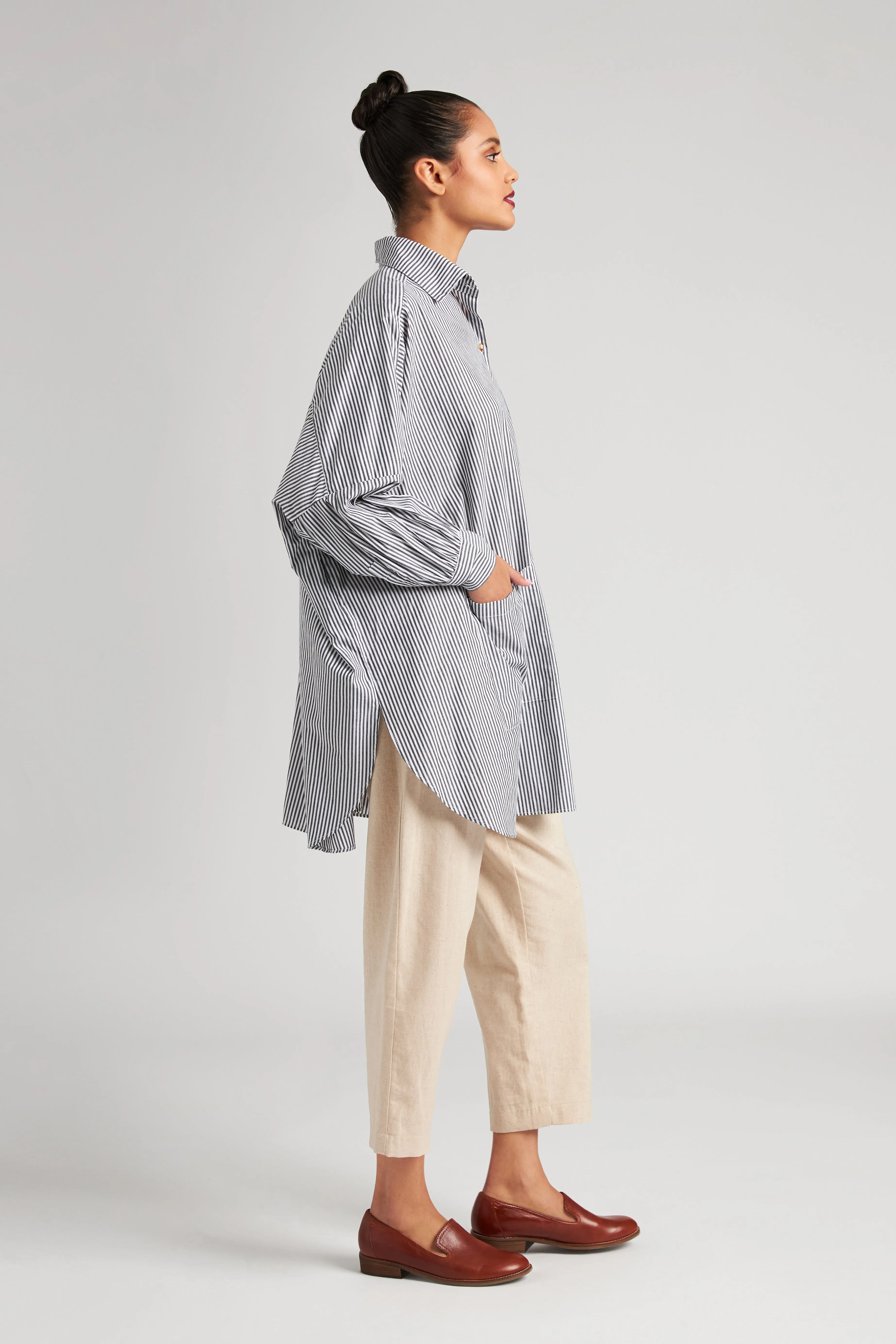 Cotton Smock Blouse - Railroad