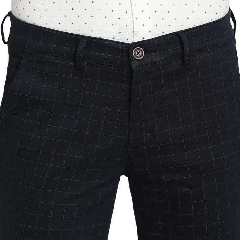 Cotton Stretch Navy Blue Checked Ultra Slim Fit Trouser