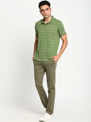 Cotton Stretch Olive Checked Ultra Slim Fit Trouser