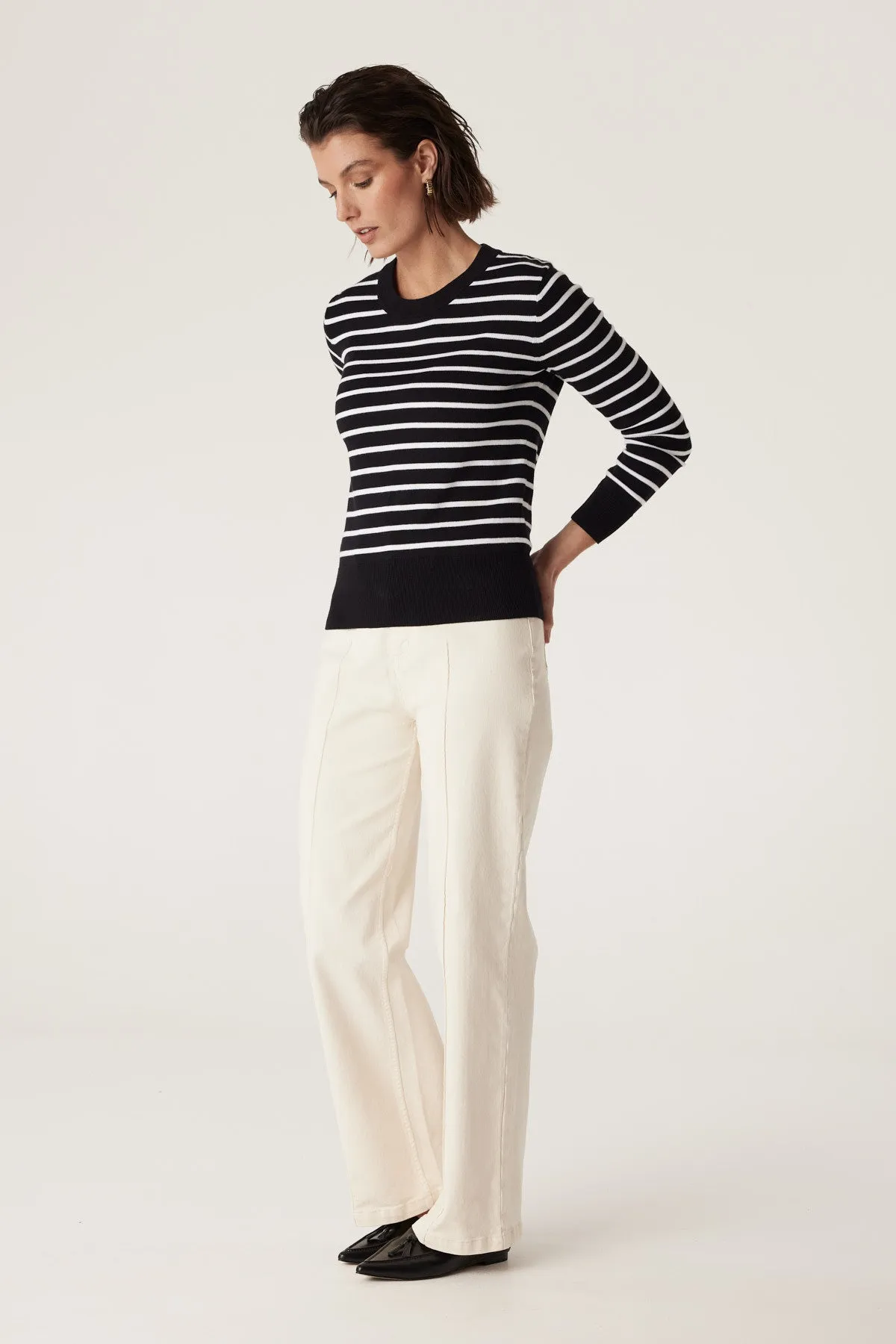 Cotton Stripe Crew Jumper - Black Stripe