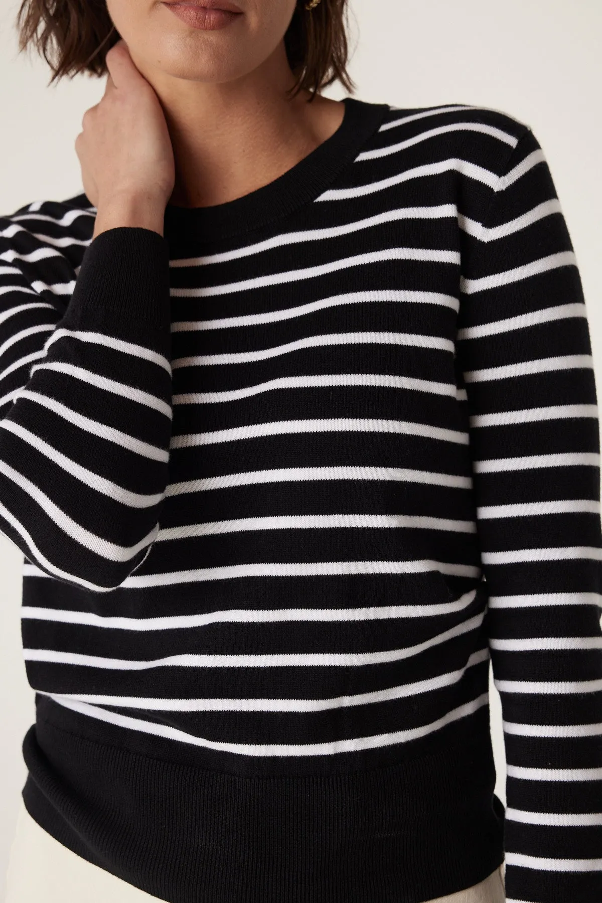 Cotton Stripe Crew Jumper - Black Stripe