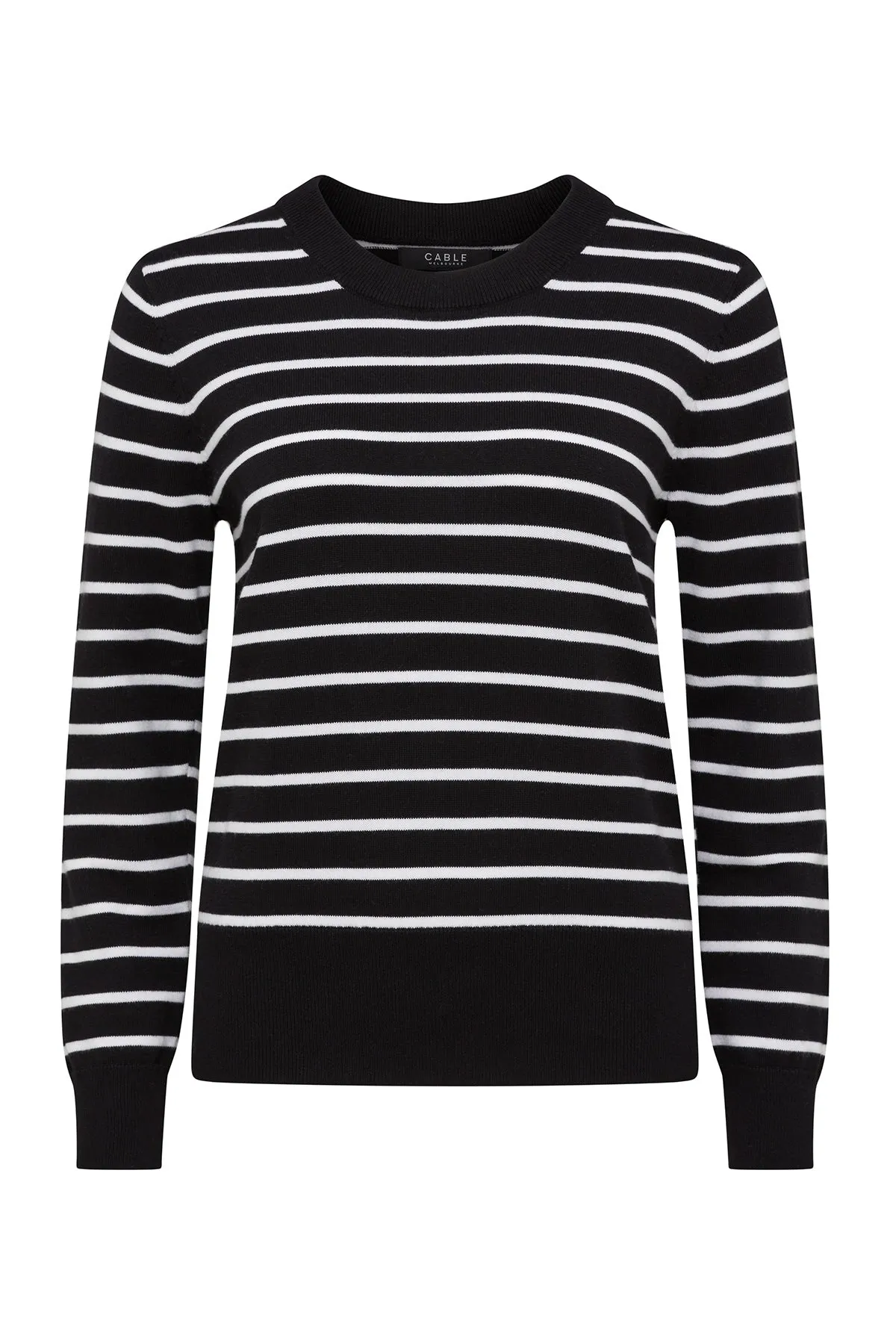 Cotton Stripe Crew Jumper - Black Stripe