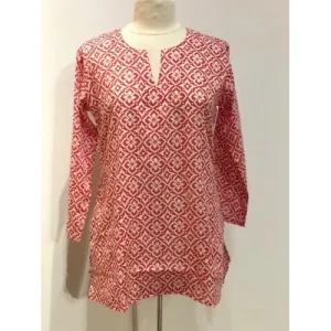 Cotton Tunic Top in Geo Red Floral