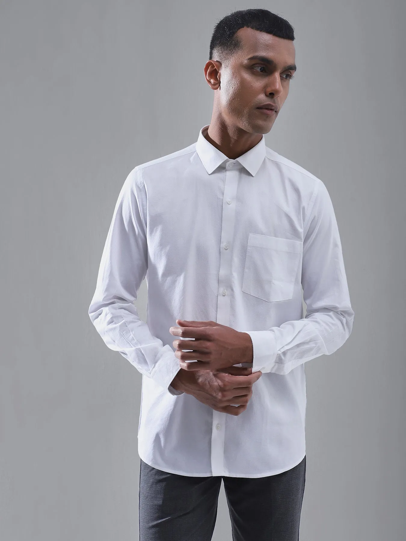 Cotton White Dobby Full Sleeve Formal Shirt