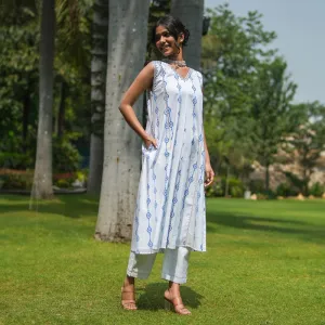 Cotton White Kurta Set for Women | Handblock Print | Sleeveless