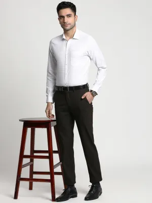 Cotton White Slim Fit Checked Formal Shirt