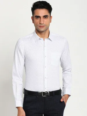 Cotton White Slim Fit Printed Formal Shirts