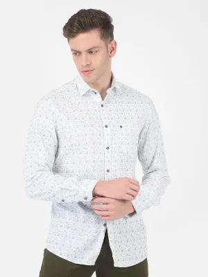 Cotton White Slim Fit Printed Shirt