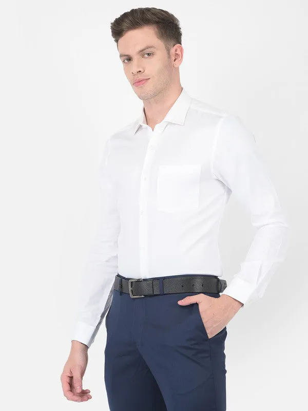 Cotton White Slim Fit Self Design Shirt