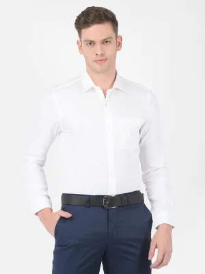 Cotton White Slim Fit Self Design Shirt