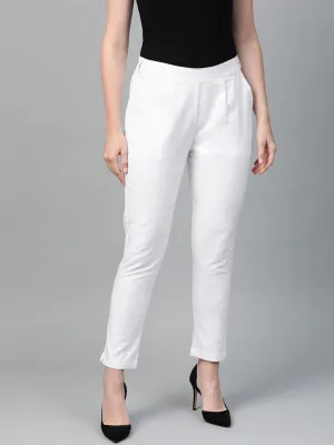 Cotton White Straight Cut Trouser