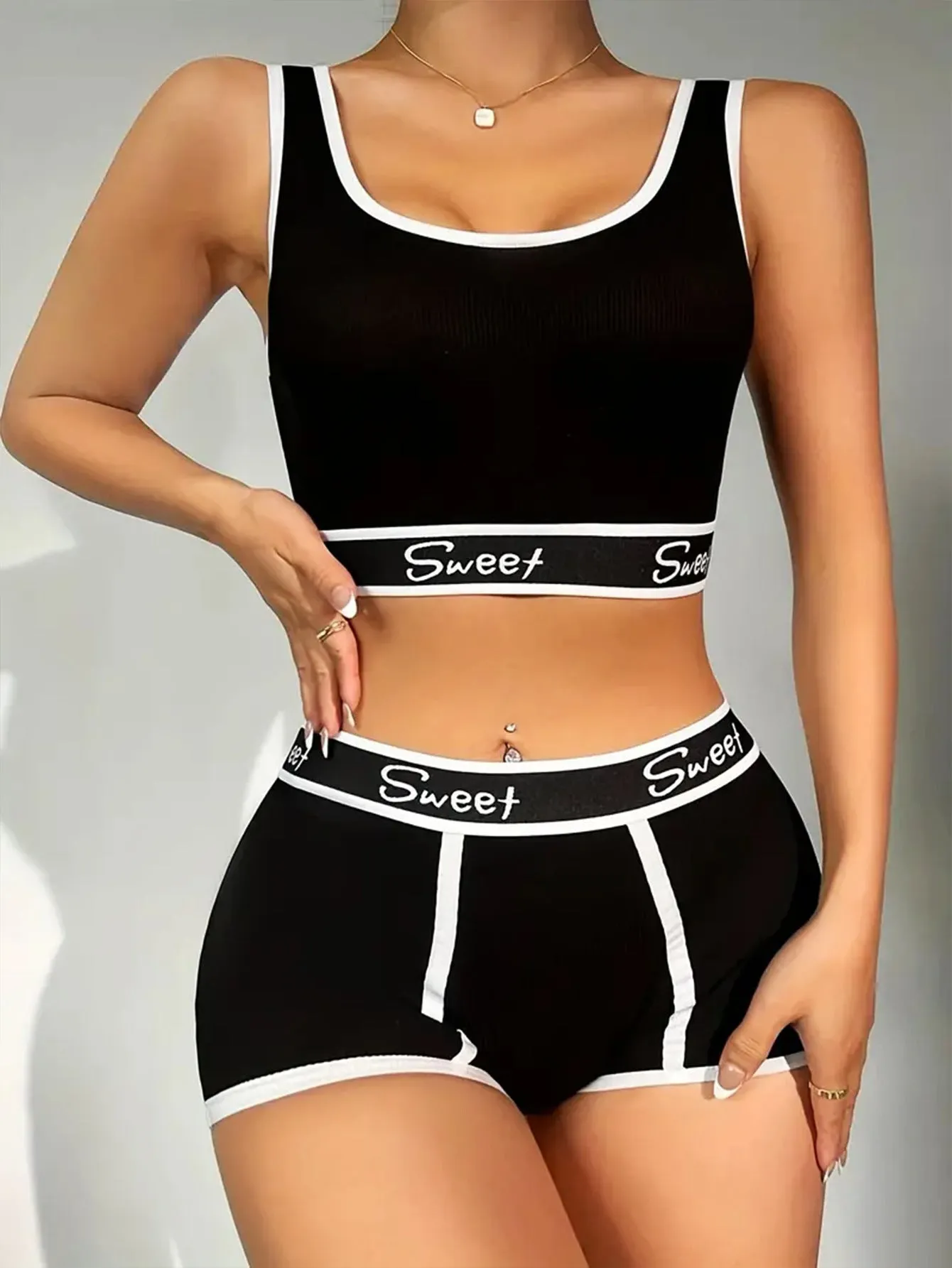 Cotton Wide-brimmed Letters Sports Underwear Suit