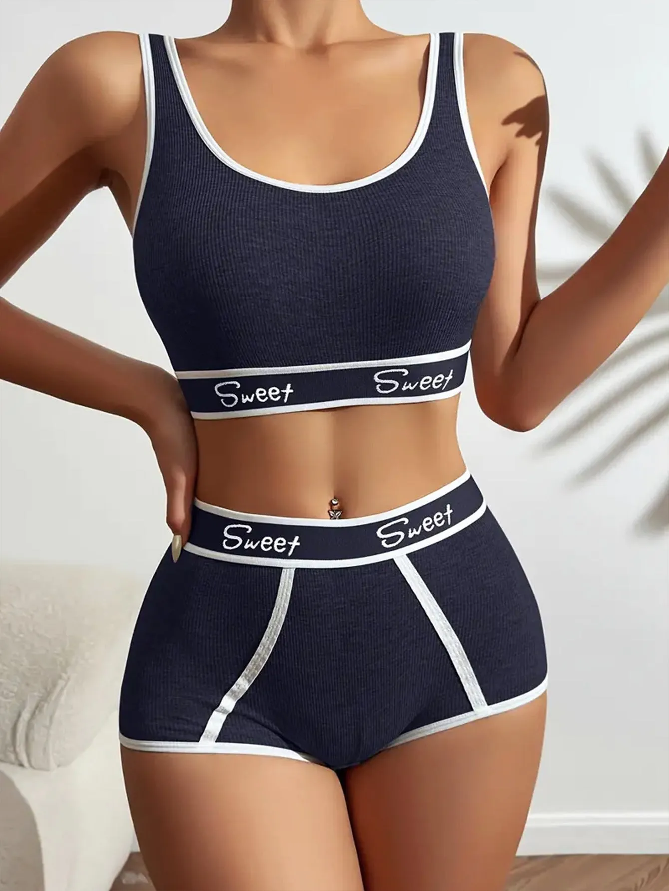 Cotton Wide-brimmed Letters Sports Underwear Suit