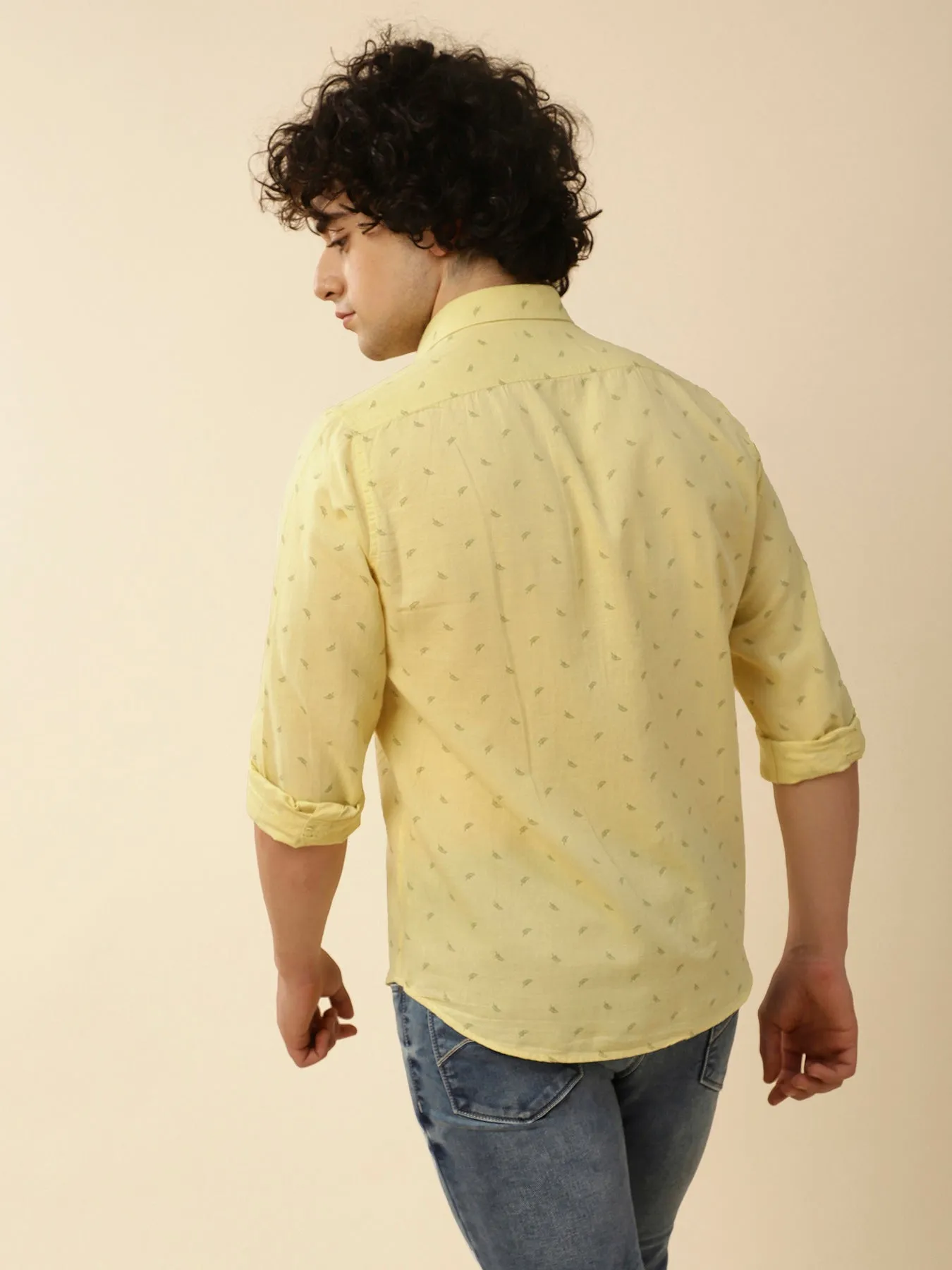 Cotton Yellow Checkered Full Sleeve Denim Shirt