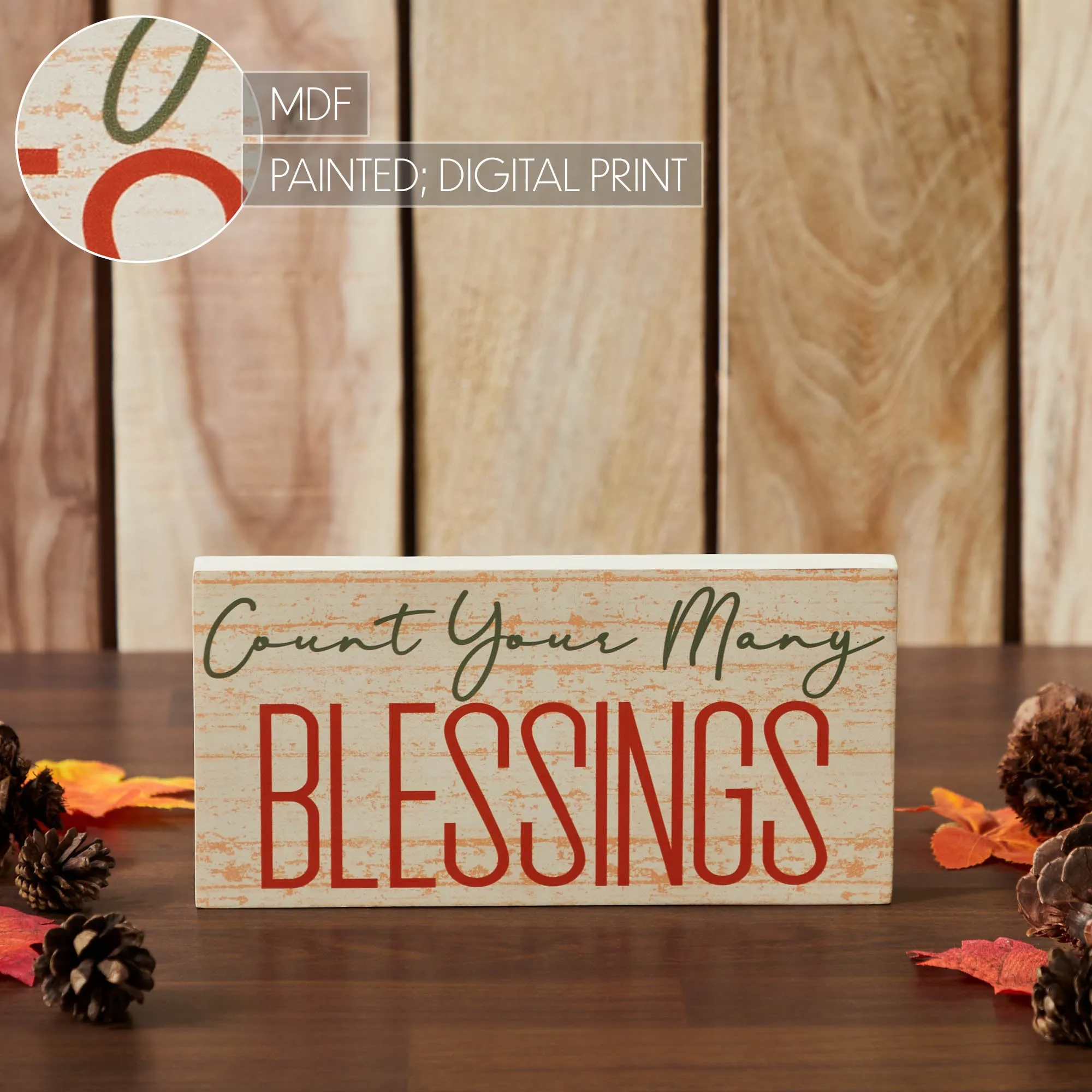 Count Your Many Blessings Cream Base MDF Sign 5x10