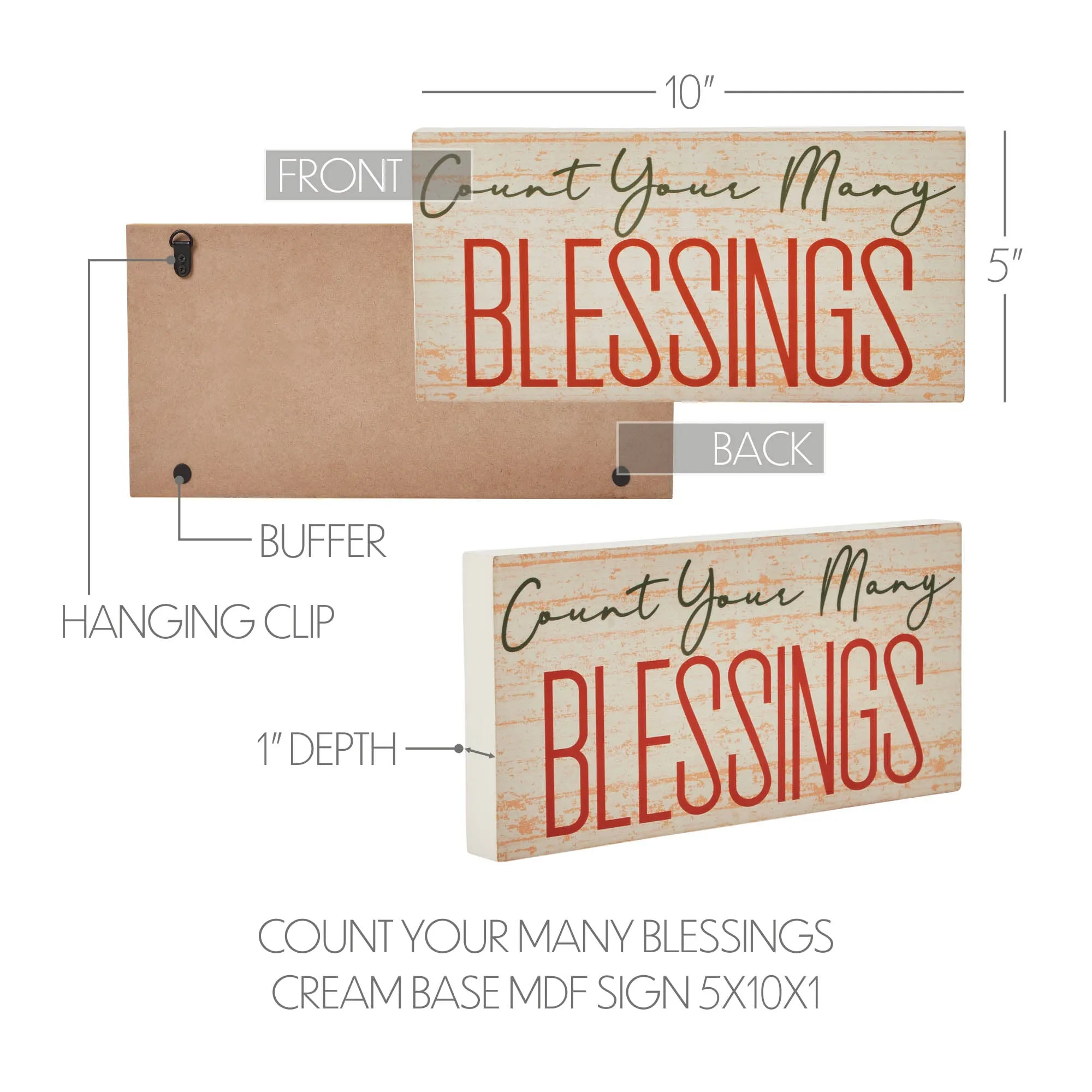 Count Your Many Blessings Cream Base MDF Sign 5x10