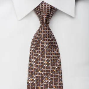 Countess Mara Rhinestone Silk Necktie Silver Trellis On Brown With Sparkles