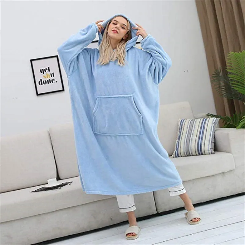 Couple Nightgown Double-sided Flannel Plus Long Hooded Nightgown