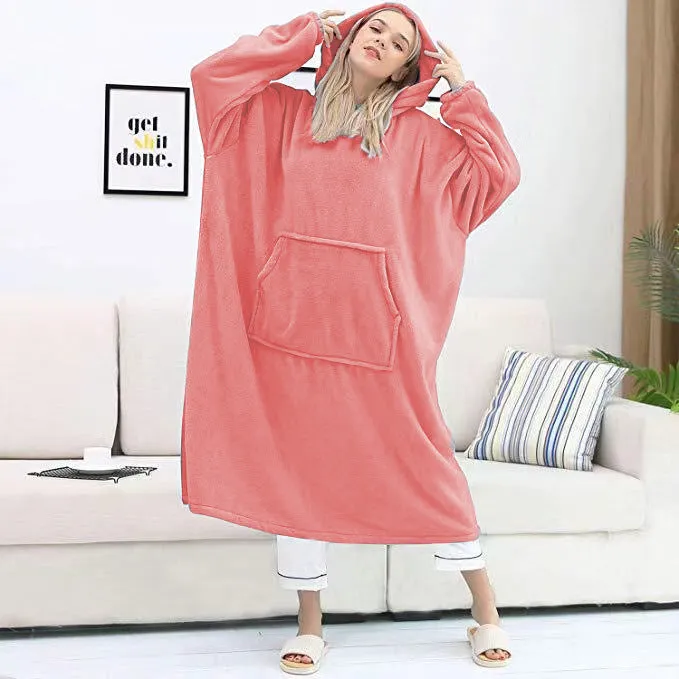 Couple Nightgown Double-sided Flannel Plus Long Hooded Nightgown