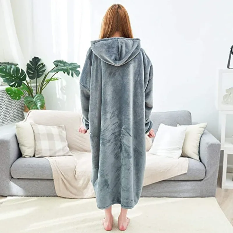 Couple Nightgown Double-sided Flannel Plus Long Hooded Nightgown