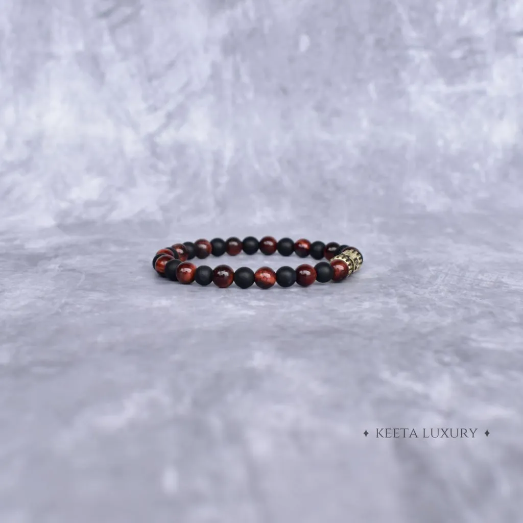 Courageous Spirit - Matte Black Onyx and Red Tiger Eye Bracelet