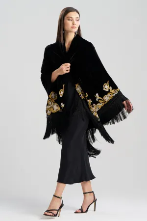 Couture Velvet Embroidered Fringe Shawl