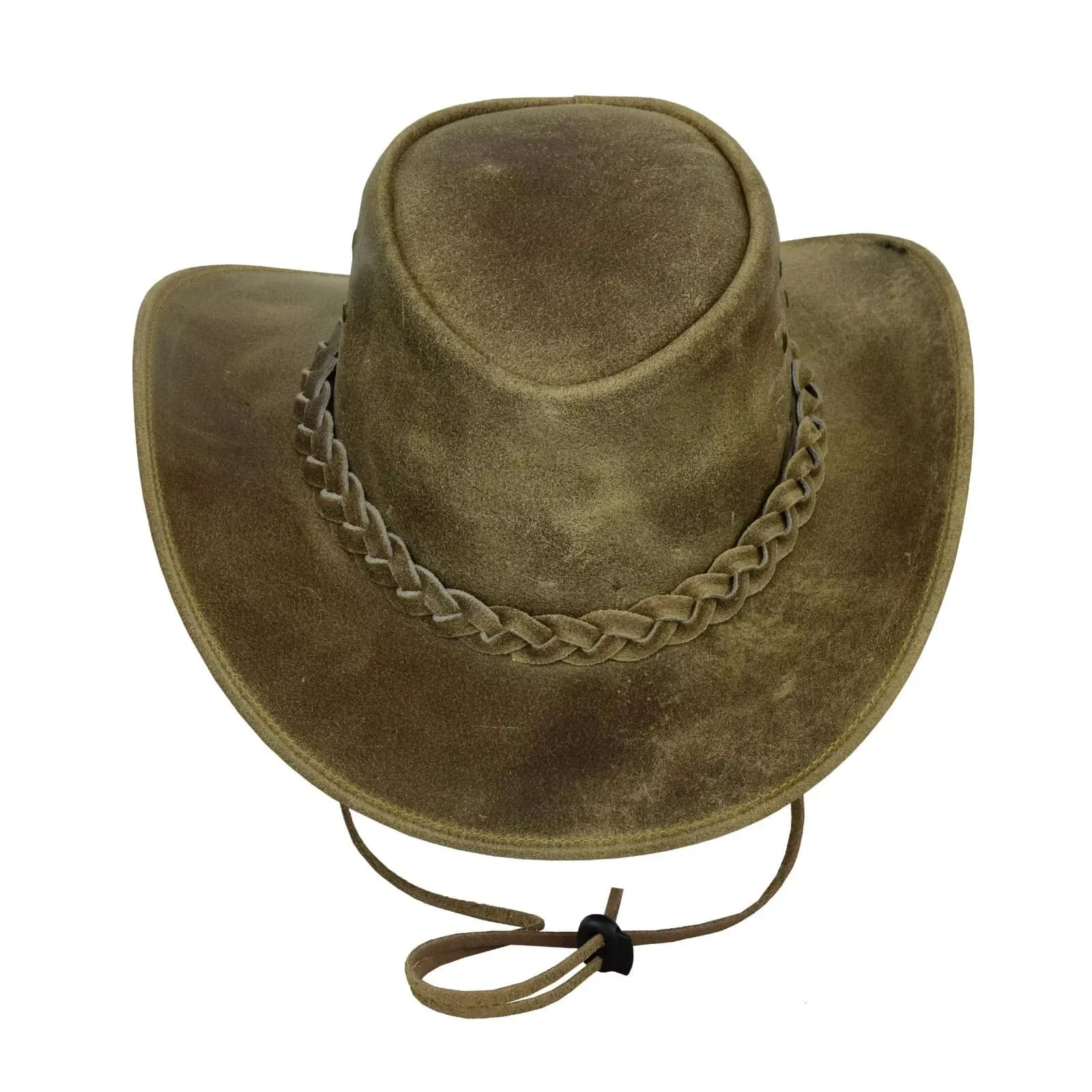 Cowboy Hat Western Aussie Style Crazy Horse Leather Hat with Chin Strap