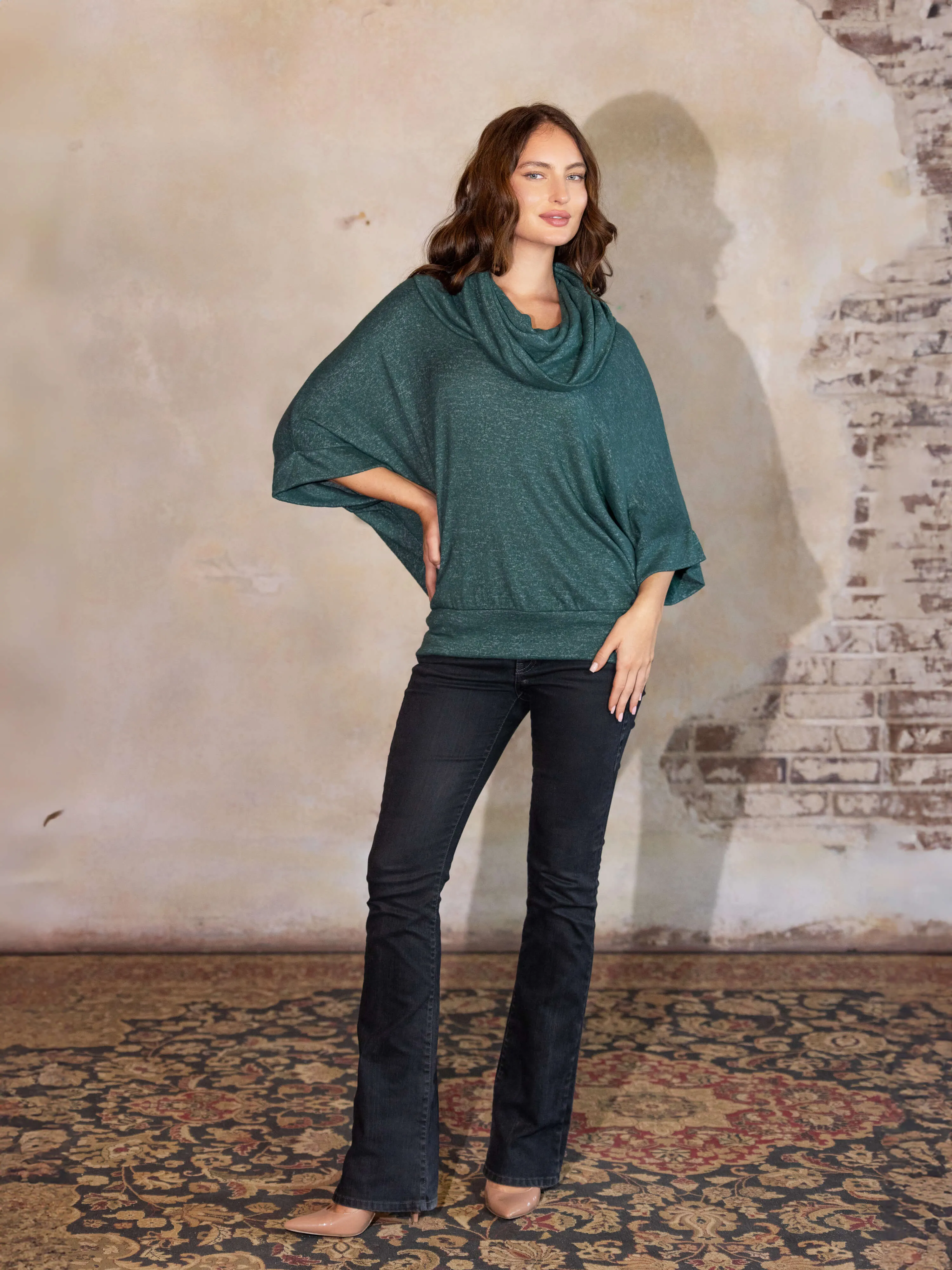 Cowl Neck Dolman Sleeve Sweater Top