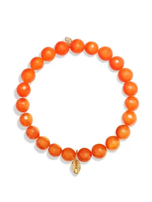 Cowrie Shell on Faceted Orange Agate Beaded Bracelet