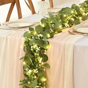 cozy 4Pack Eucalyptus Garland with Flowers& Lights,5.9FT Greenery Garland Decor,Artificial Eucalyptus Leaves Vines for Table Home Wedding Mantle Party Decoration Grey Green With Flowers & Lights 4 Pack