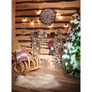 Cozy Christmas Log Cabin Printed Backdrop