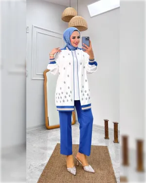 Cozy Cotton Sporty Outfit of 3-Pieces in Blue Shade طقم رياضي دافئ من ثلاثة قطع باللون الأزرق الجميل