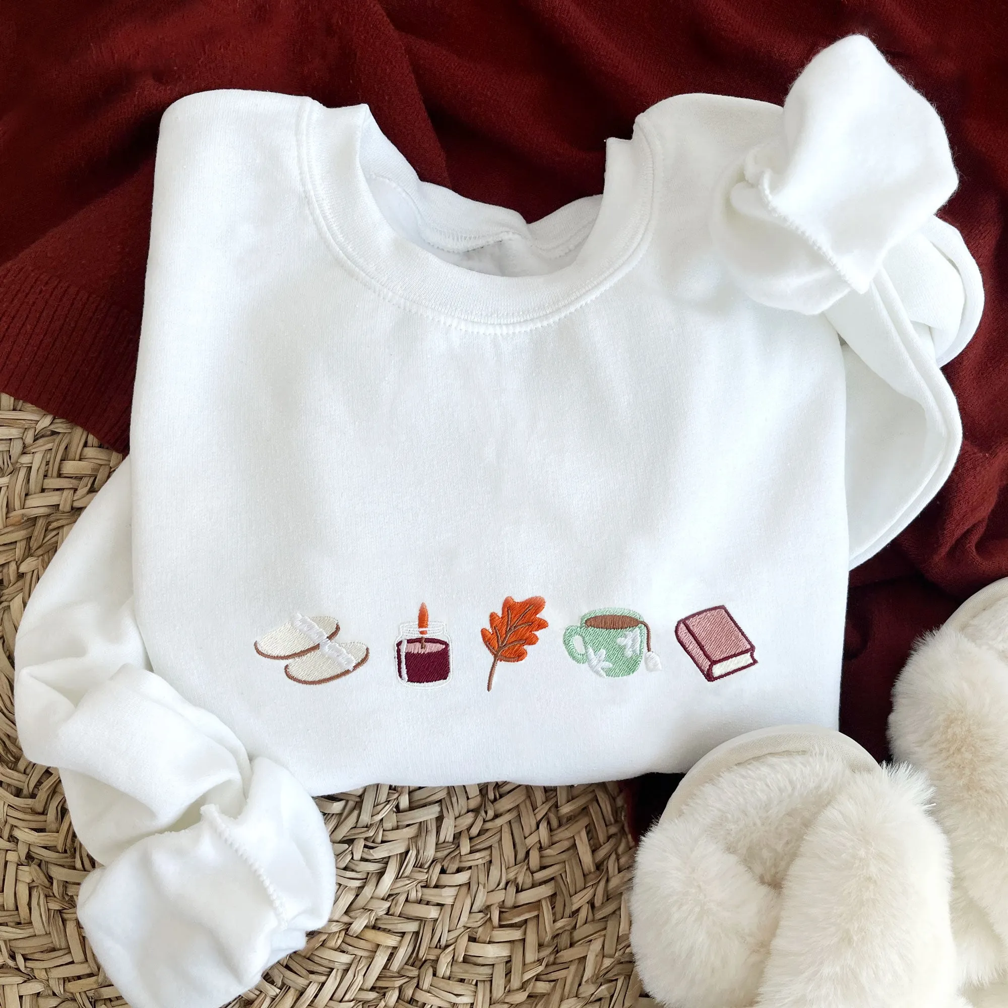 Cozy Fall Icons Embroidered Gemma Crewneck Sweatshirt