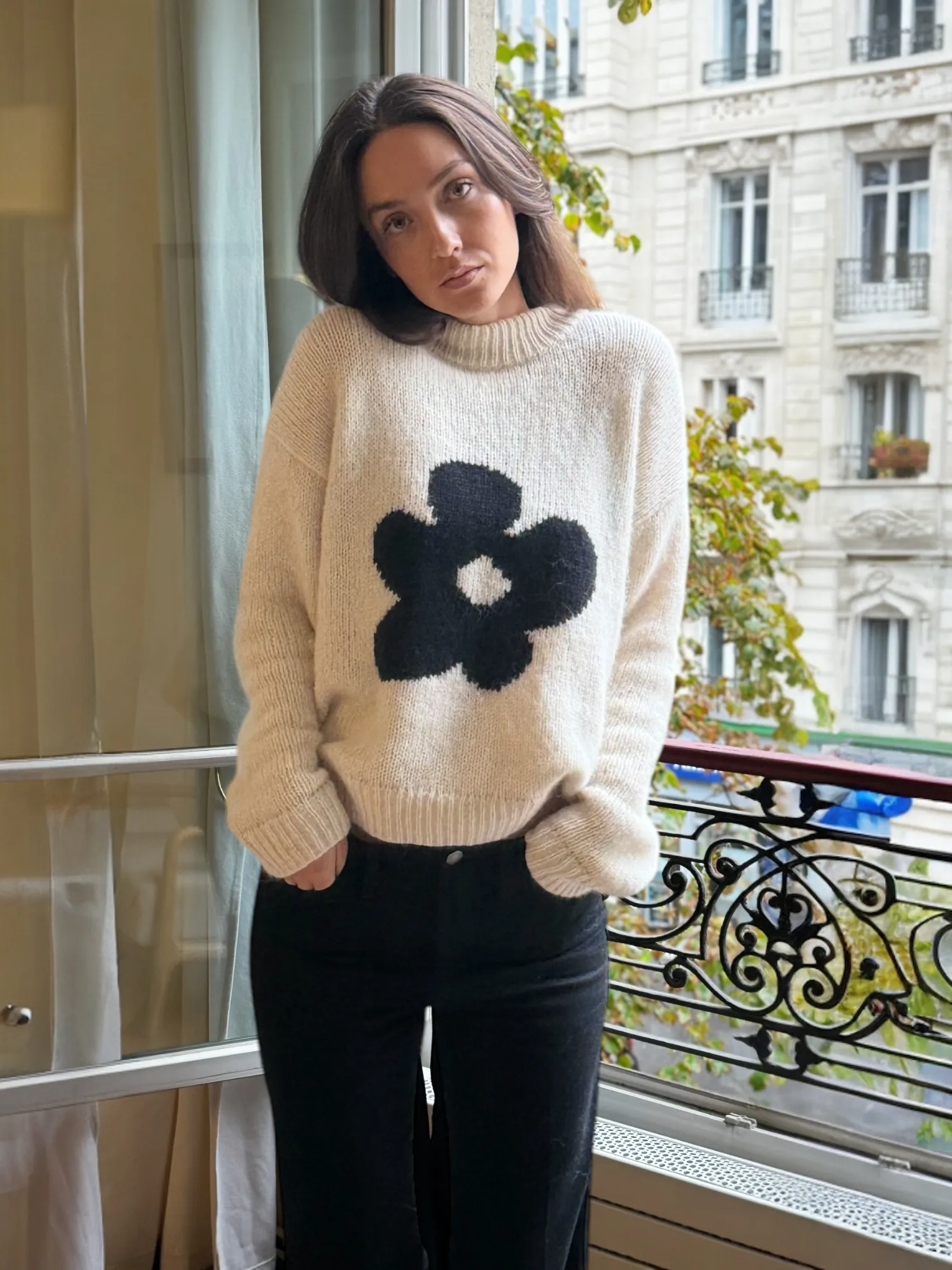 Cozy llama  flower sweater