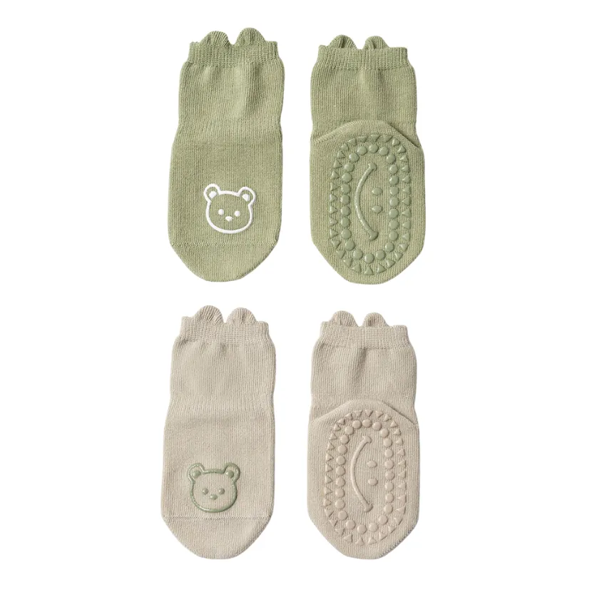 Cozy Non-Slip Socks (2 pack) - Sage / Beige