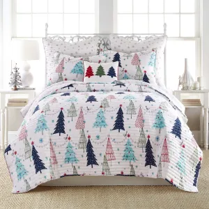 cozy Northern Star Quilt Set - Full/Queen Quilt   Two Standard Pillow Shams - Christmas Tree - Black and White - Quilt Size (88x92in.) and Pillow Sham Size (26x20in.) - Reversible Multicolor Twin