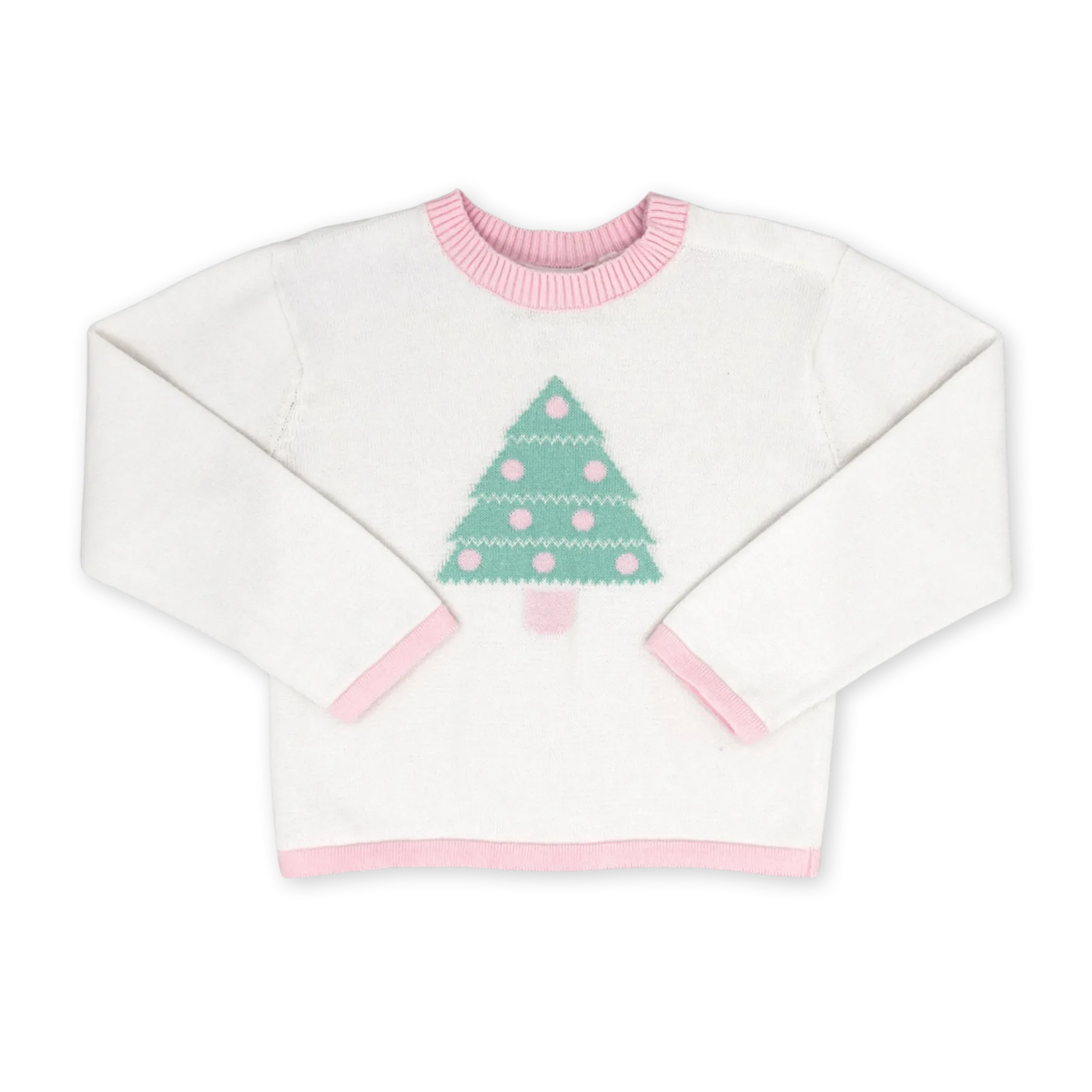 Cozy Up Tree Sweater- Sterling White & Pink